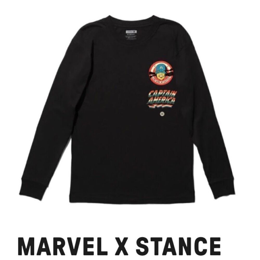 MARVEL X STANCE - NWOT Capt. America Stars & Stripes LS Tee. Mens M/Ladies L